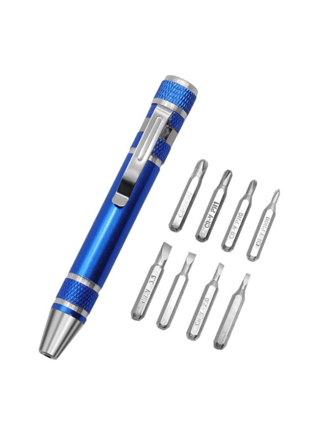 8-In-1 Mini Screwdriver Set Small Screwdriver Pen Magnetic Repair Tool Edc Compact Precision Small Tool Suitable For Daily Home Modification Of Computer Glasses (Blue) - Image 1