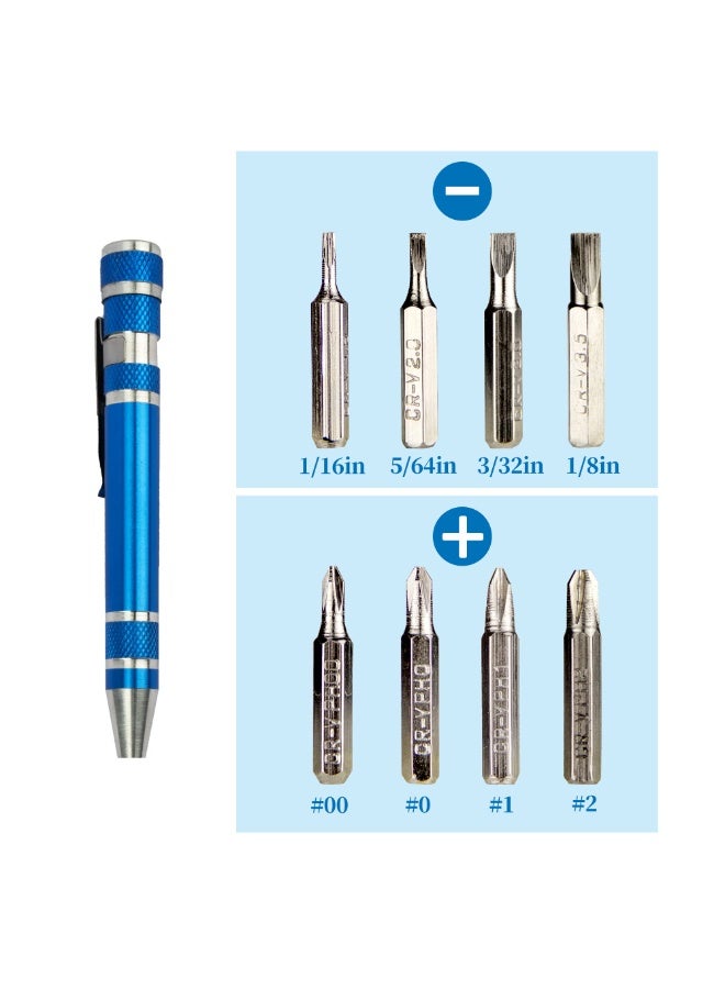 8-In-1 Mini Screwdriver Set Small Screwdriver Pen Magnetic Repair Tool Edc Compact Precision Small Tool Suitable For Daily Home Modification Of Computer Glasses (Blue) - Image 3