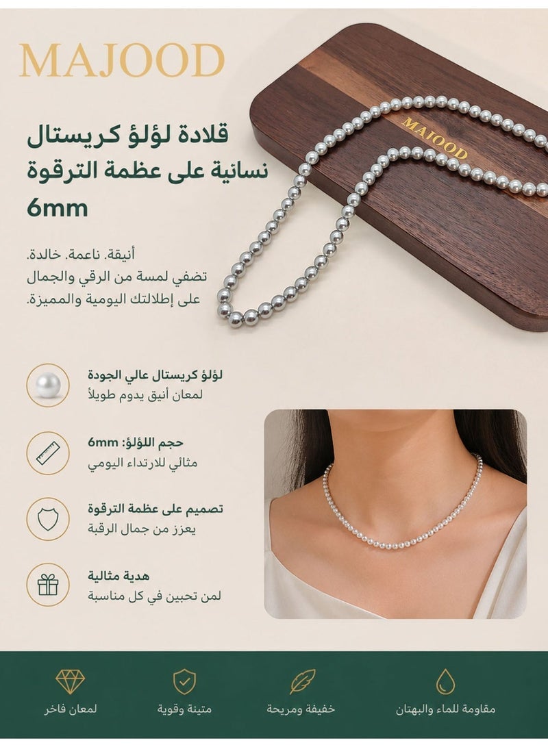 MAJOOD Women's Crystal Pearl Clavicle Necklace/6mm - Image 2