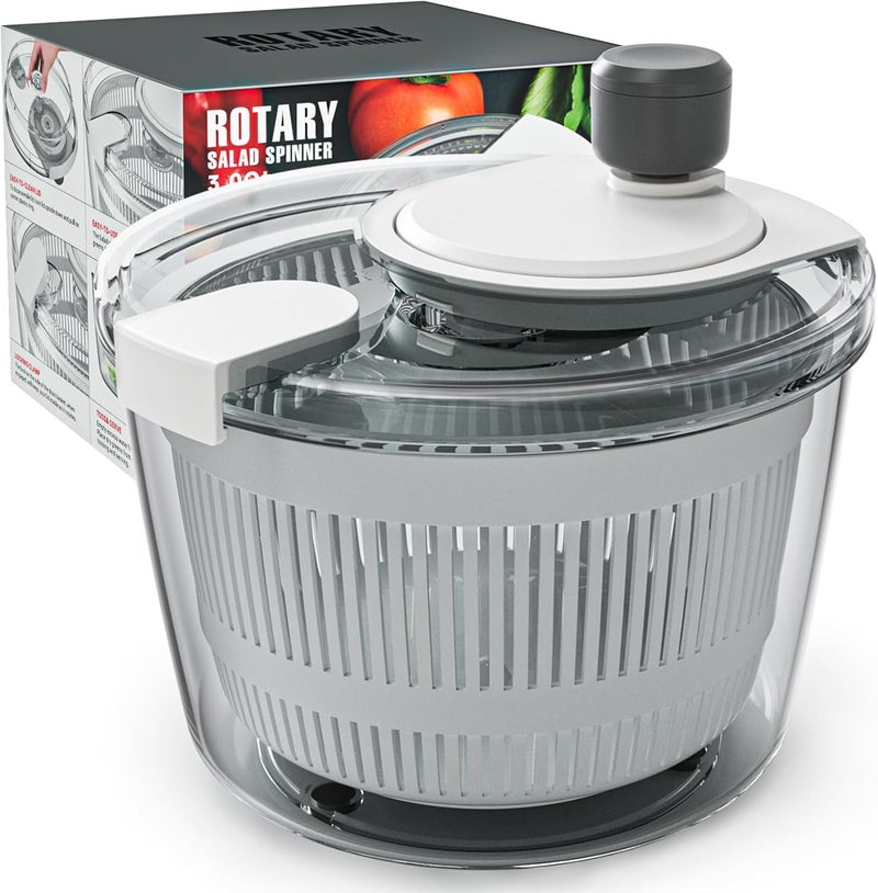 Cambom Salad Spinner Lettuce Spinner, Wash, Spin & Dry Salad Greens, Vegetable Washer Salad Dryer With Rotary Handle for Fruits & Vegetables, High Efficiency Vegetable Spinner Kitchen Gadget 3Qt White - Image 1