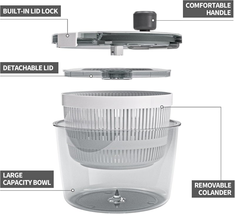 Cambom Salad Spinner Lettuce Spinner, Wash, Spin & Dry Salad Greens, Vegetable Washer Salad Dryer With Rotary Handle for Fruits & Vegetables, High Efficiency Vegetable Spinner Kitchen Gadget 3Qt White - Image 2