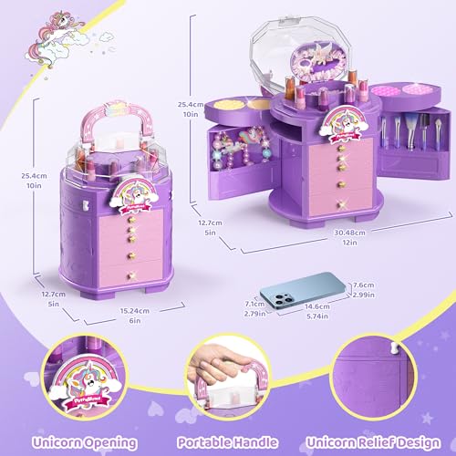 PERRYHOME Kids Makeup Set for Girls, 63 Pcs Washable Non-Toxic Real Cosmetic Toddler Makeup Kit, Unicorn Princess Play Makeup Toys Birthday Gifts, Dress up Time Girl Toys for 3 4 5 6 7 8 9 10 11 12 - Image 5