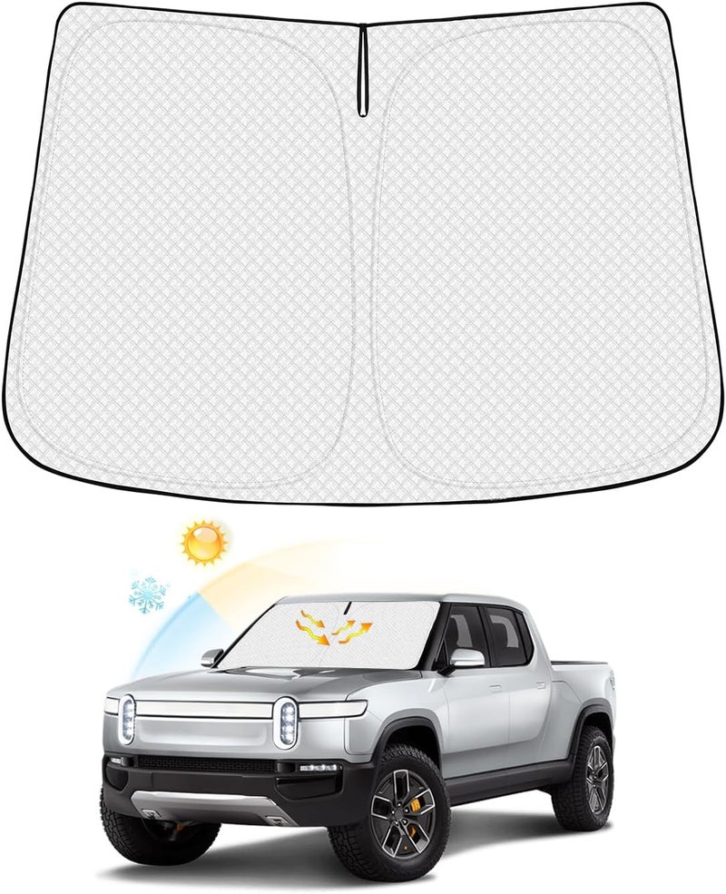 Canvcle Windshield Sun Shade for 2022-2025 2026 Rivian R1T Truck Accessories Thicken 6-Layer Front Window Sunshade Cover Sun Visor Protector Foldable Block UV Rays Keep Vehicle Cool - Image 1