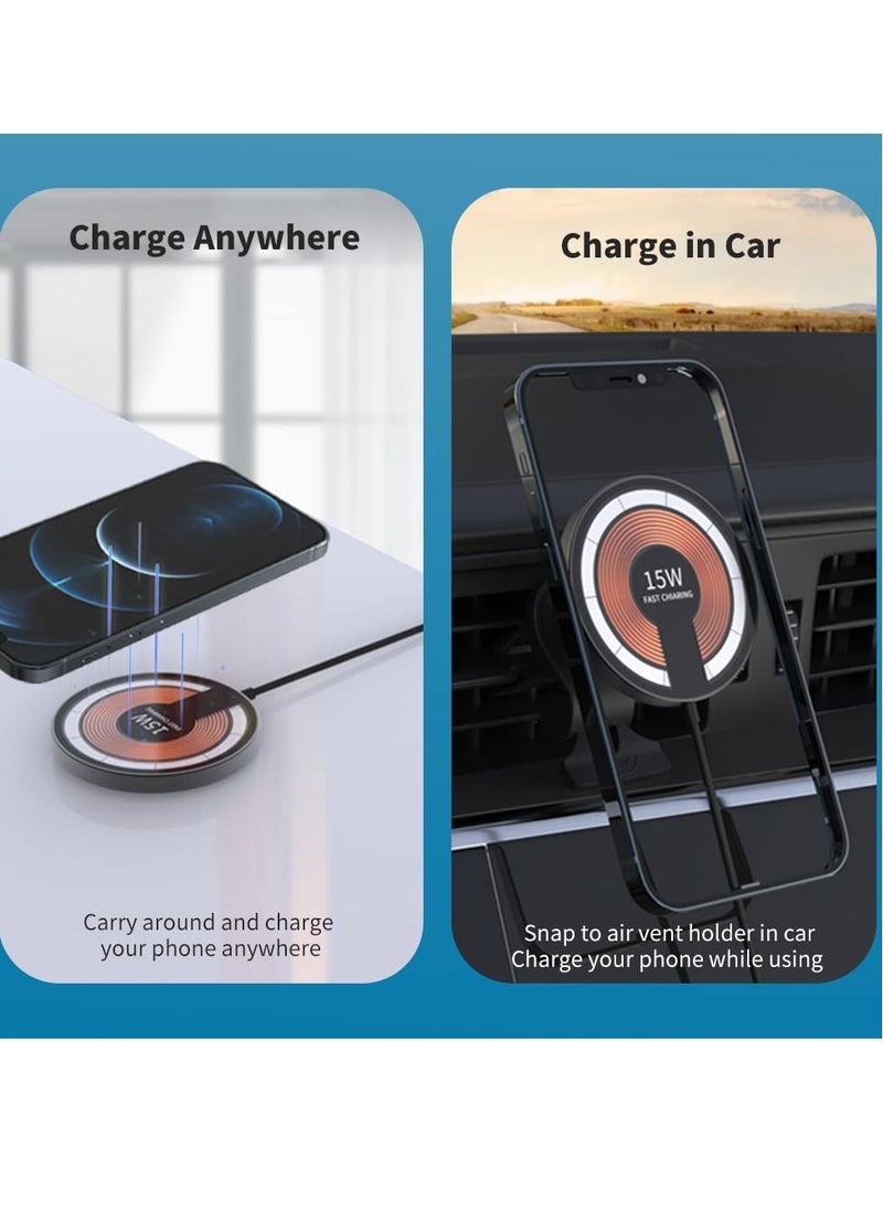 SYOSI - Magnetic Wireless Car Charger, Wireless Car Charger for MagSafe iPhone, 15W Magnetic Pad Air Vent Holder with 20W QC Charger - Image 1