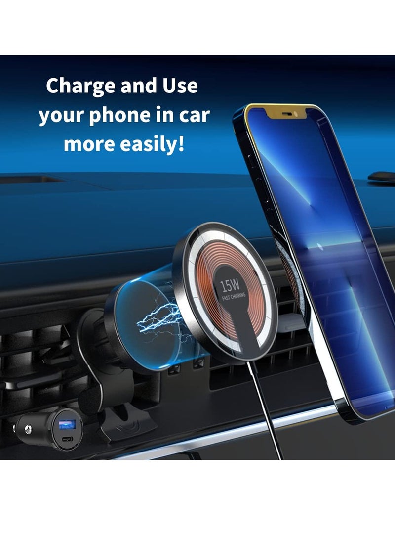 SYOSI - Magnetic Wireless Car Charger, Wireless Car Charger for MagSafe iPhone, 15W Magnetic Pad Air Vent Holder with 20W QC Charger - Image 1