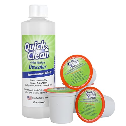 QUICK CLEAN Quick & Clean 4-Pack of Cleaning Cups with Descaler Bundle (2 Total Uses) - 2.0 Compatible, Descaling Solution for Keurig, Nespresso, Ninja, Delonghi, All Coffee and Espresso Machines - Image 1