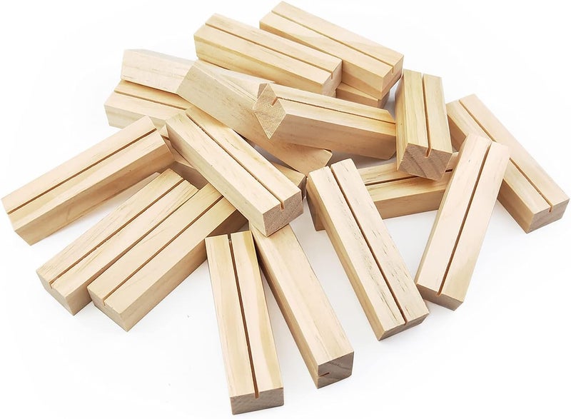 Snoogg SNOOGG 6 inch 5 pc Pack Pine Wood Place Card Holders Wood Table Number Stands Picture Holder Acrylic Sign Holders for Wedding Dinner Home Party Events Decoration  - Image 1