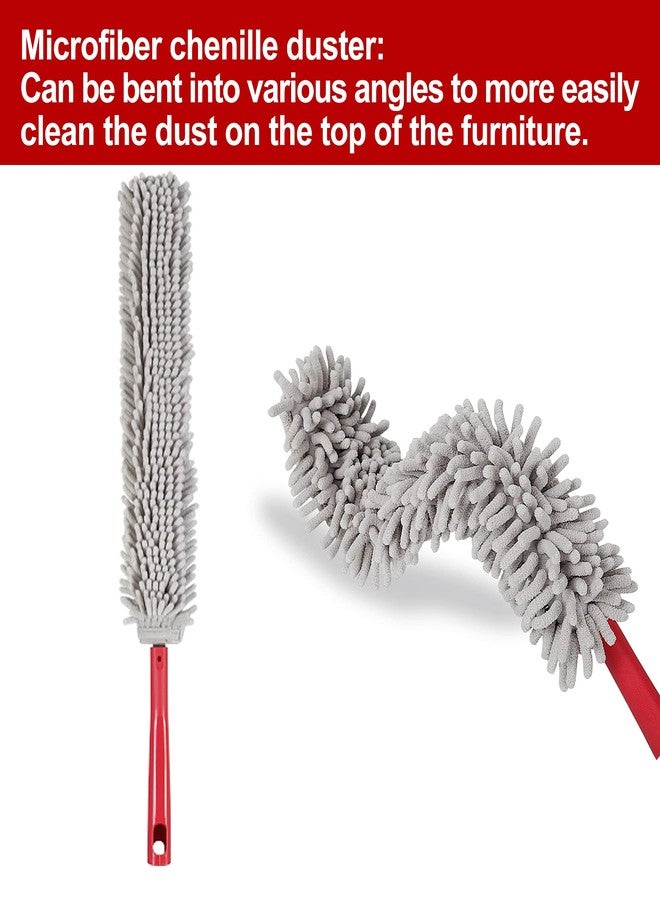 CLEANHOME 69" Bendable Microfiber Feather and Chenille Duster Kit, with Aluminum Telescoping Handle & 2 Removable Washable Heads, Duster for Ceiling Fan, Furniture Top, High Places - Image 2