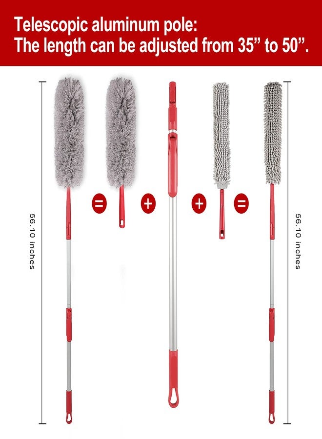CLEANHOME 69" Bendable Microfiber Feather and Chenille Duster Kit, with Aluminum Telescoping Handle & 2 Removable Washable Heads, Duster for Ceiling Fan, Furniture Top, High Places - Image 4