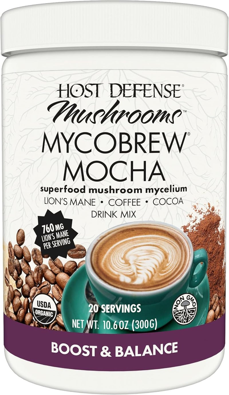 Host Defense MycoBrew Mocha - Superfood Mushroom Drink Mix with Lion's Mane, Cocoa, and 100% Arabica Coffee - 10.6 oz (20 Servings) - Image 1
