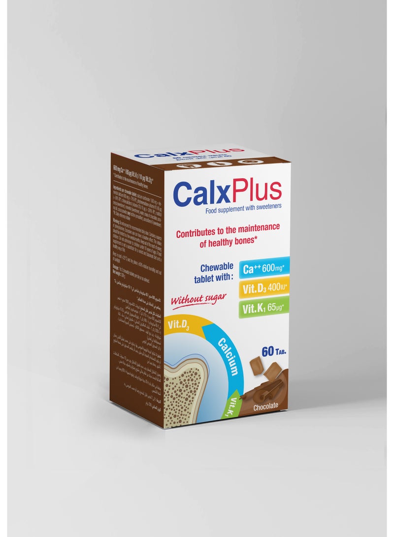 CalxPlus Chocolate Tablets 60's - Calcium, Vitamin D3 & K1 for Everyday Bone Health - Image 1