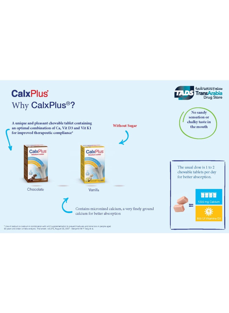 CalxPlus Chocolate Tablets 60's - Calcium, Vitamin D3 & K1 for Everyday Bone Health - Image 3
