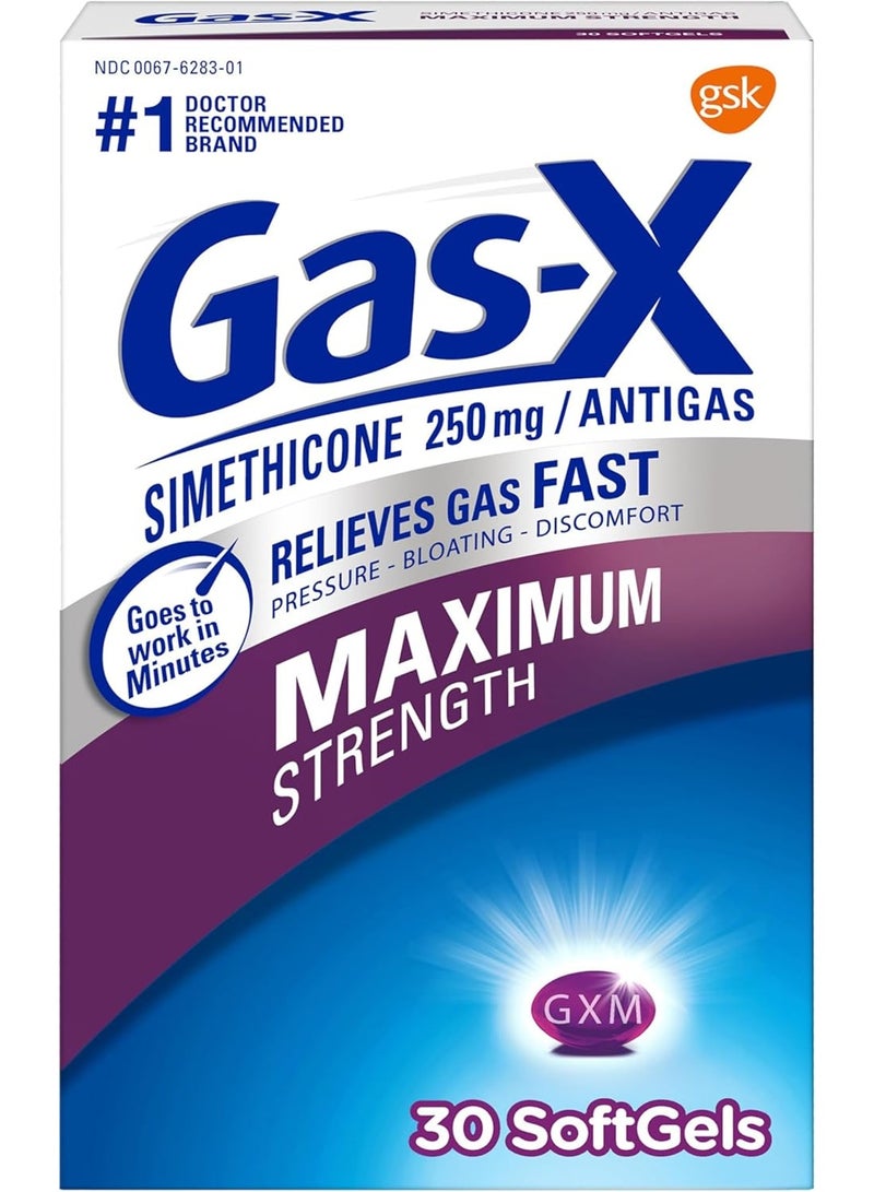 Gas-X كبسولات غاز-إكس أقصى قوة لتخفيف الغاز بسرعة، 30 حبة - Image 1
