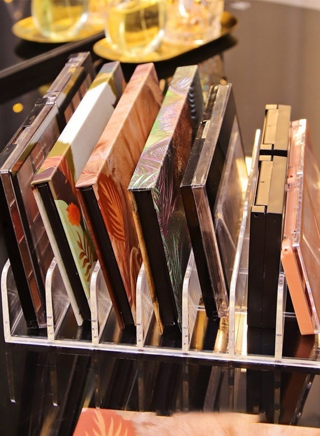 منظم مكياج لوح ظلال العيون مع 7 أقسام منفصلة من الأكريليك للتخزين والتنظيم وعرض المستحضرات التجميلية، رف شفاف للترتيب على المكتب - Image 5