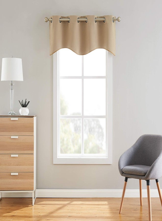 LinenZone 1 Scalloped Valance Curtain Panel - Premium Grommet Blackout Drape - 54 inch Wide x 18 Inches Long - Solid Thermal Insulated Draperies (Nicole Scallop 54 x 18, Taupe) - Image 1