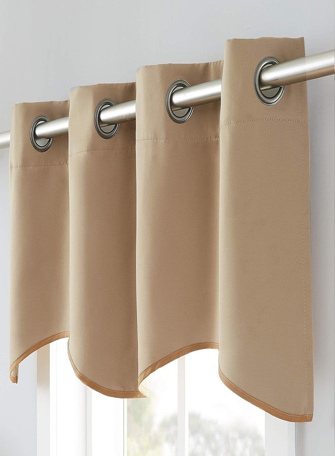 LinenZone 1 Scalloped Valance Curtain Panel - Premium Grommet Blackout Drape - 54 inch Wide x 18 Inches Long - Solid Thermal Insulated Draperies (Nicole Scallop 54 x 18, Taupe) - Image 2