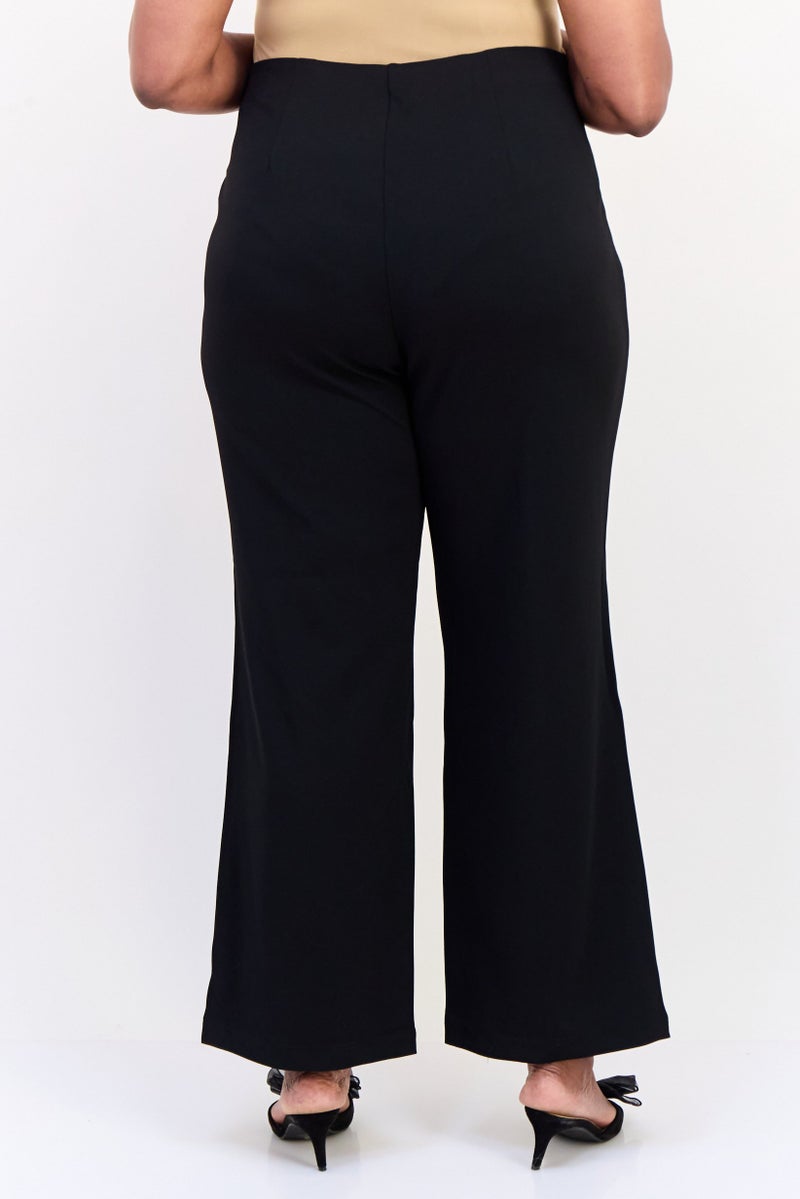 VERO MODA Women Curve Fit Solid Wide Leg Pants, Black - Image 3