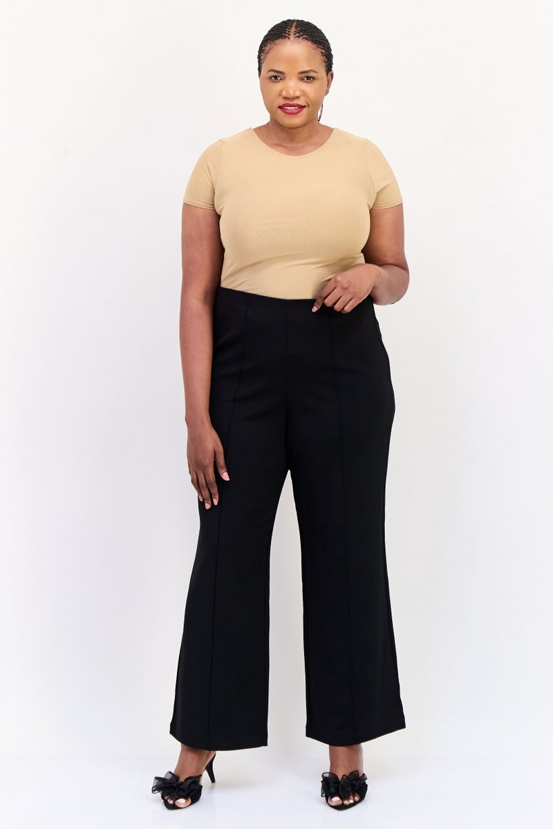 VERO MODA Women Curve Fit Solid Wide Leg Pants, Black - Image 2