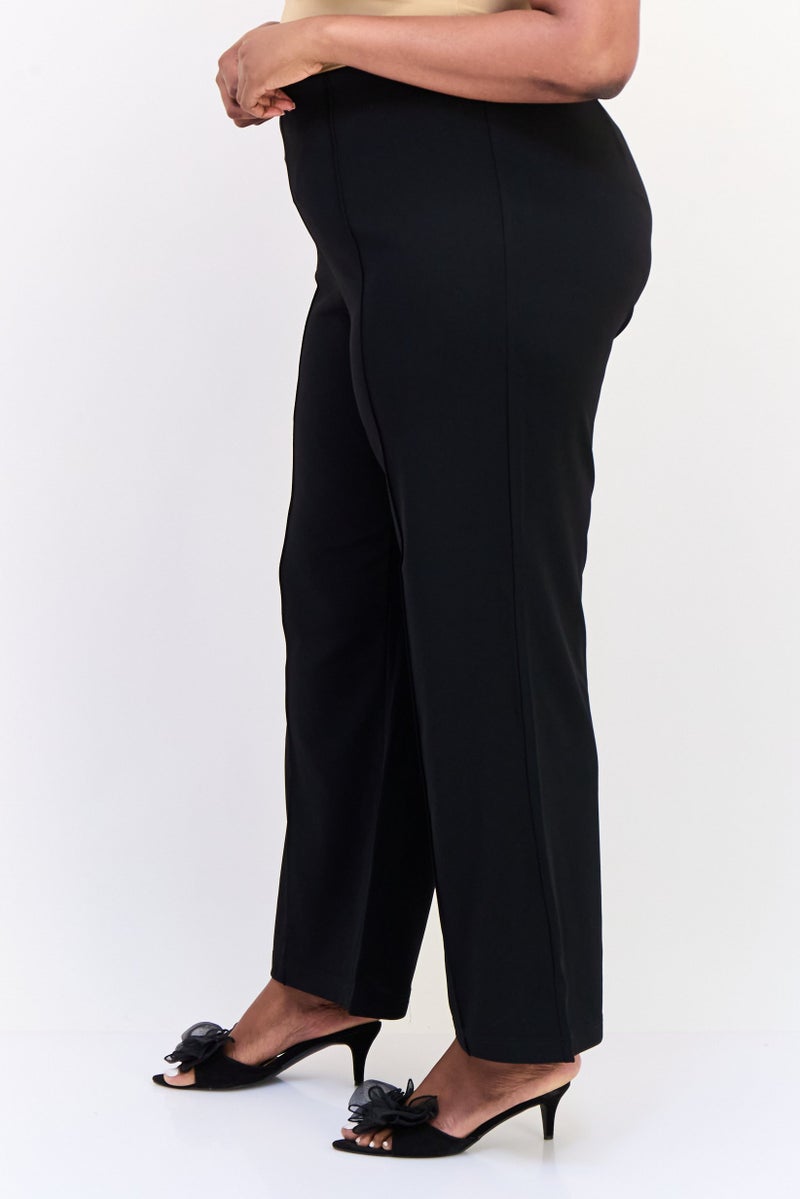 VERO MODA Women Curve Fit Solid Wide Leg Pants, Black - Image 4