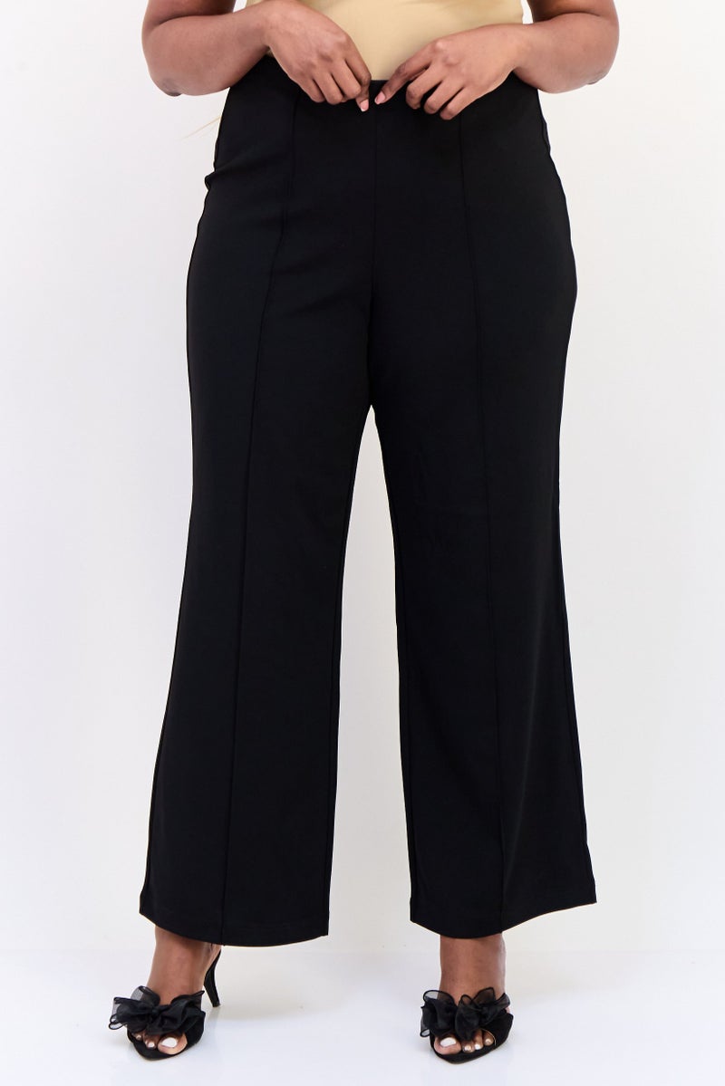 VERO MODA Women Curve Fit Solid Wide Leg Pants, Black - Image 1