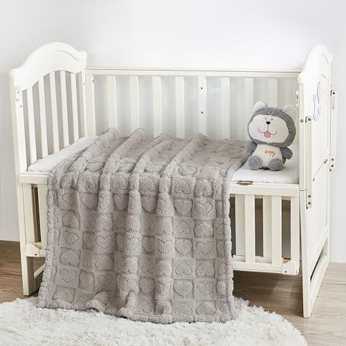 Yurhap Fleece Baby Blanket Heart Checkered, Ultra Soft Cozy Baby Blankets for Boys Girls, Fluffy Infant Toddler Newborn Receiving Gifts for Crib Stroller 30"x40" (Oxford Tan) - Image 2