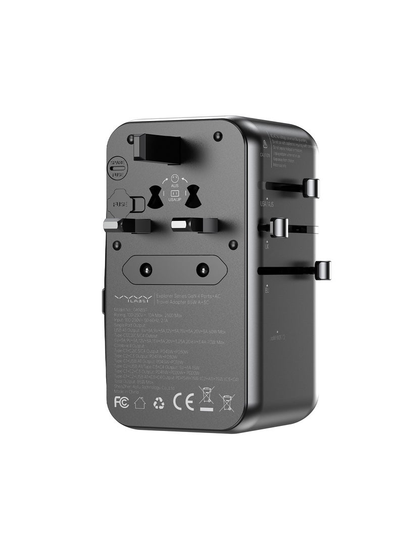 VYVYLABS شاحن سفر سريع 85 واط من فيفيلابس سلسلة إكسبلورر 4 منافذ + AC مع كابل Type-C - Image 3