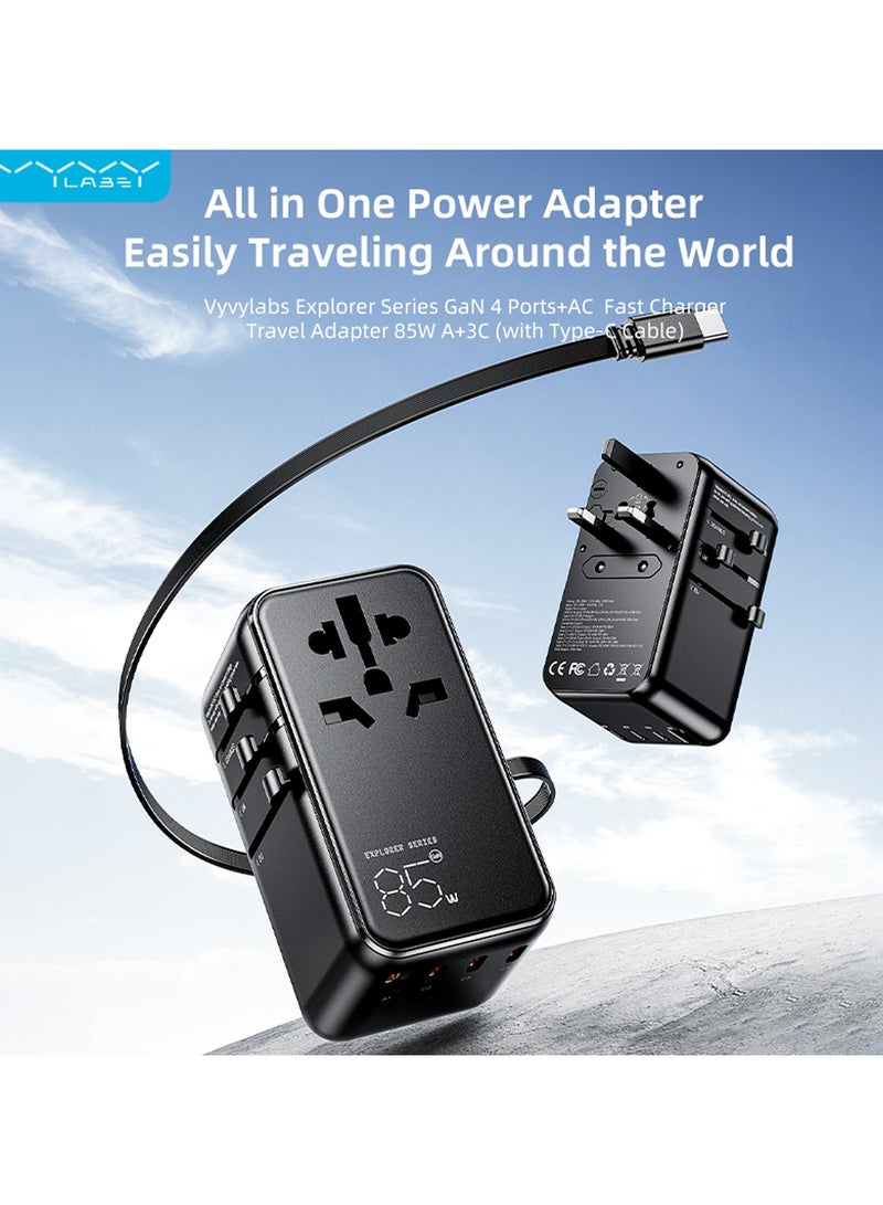 VYVYLABS شاحن سفر سريع 85 واط من فيفيلابس سلسلة إكسبلورر 4 منافذ + AC مع كابل Type-C - Image 4