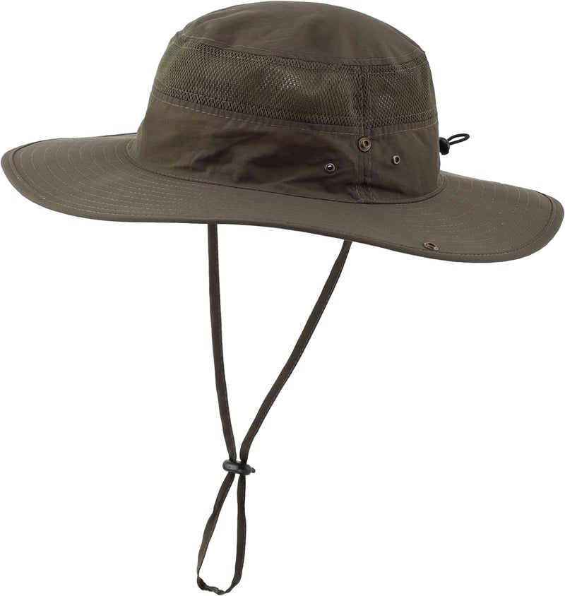 Connectyle Outdoor Mesh Sun Hat with Wide Brim and UV Protection - Army Green - Image 1
