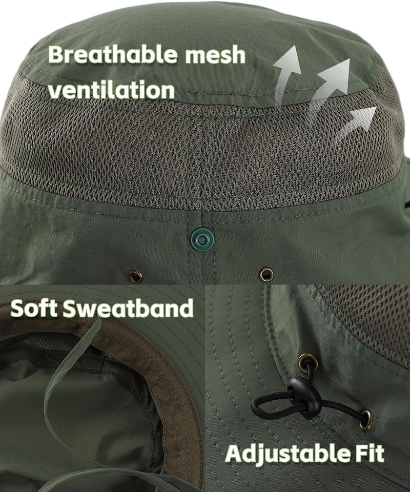 Connectyle Outdoor Mesh Sun Hat with Wide Brim and UV Protection - Army Green - Image 3