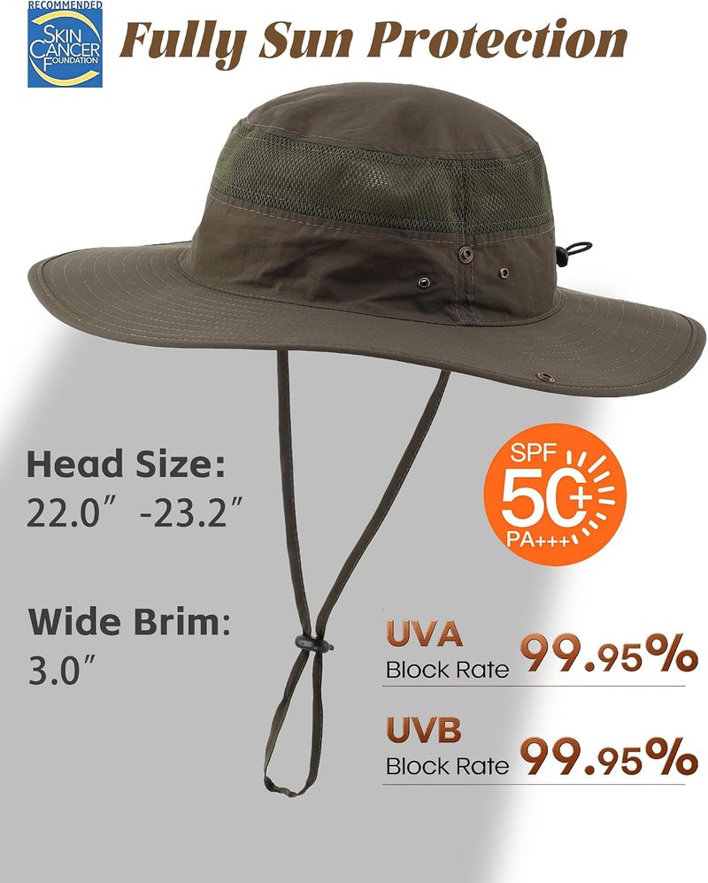 Connectyle Outdoor Mesh Sun Hat with Wide Brim and UV Protection - Army Green - Image 2