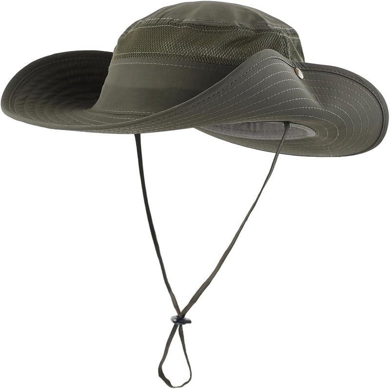 Connectyle Outdoor Mesh Sun Hat with Wide Brim and UV Protection - Army Green - Image 5