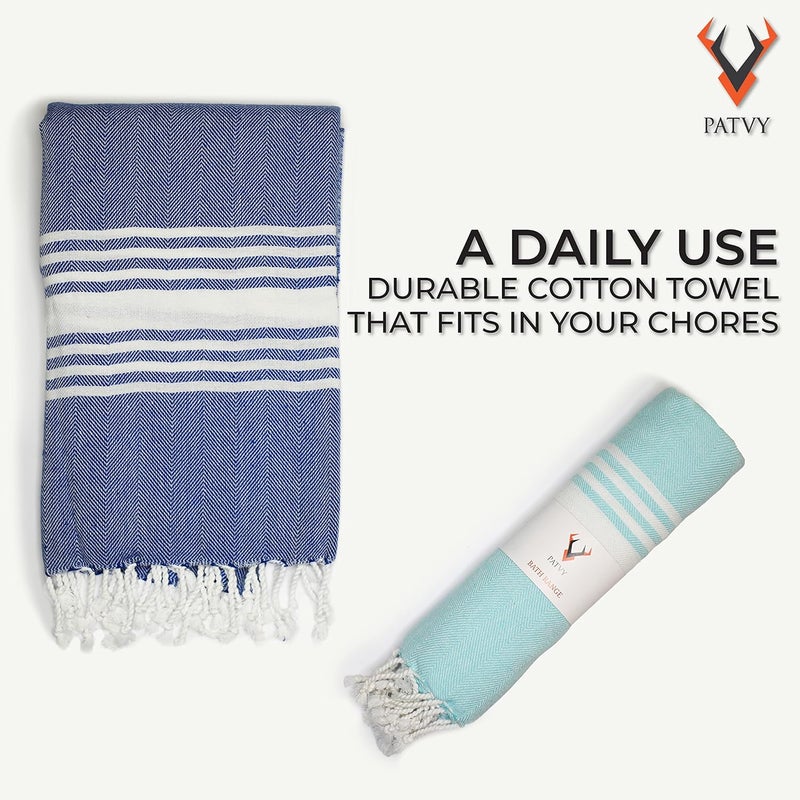 PATVY Bath Towels| Light Weight Turkish Style Bath Towels For Men Large Size Cotton|75 X 150Cm Quick Absorption & Faster | 100% Cotton, Royal Blue, Pink & Water Green(Pack Of 3), 90 Gsm - Image 4