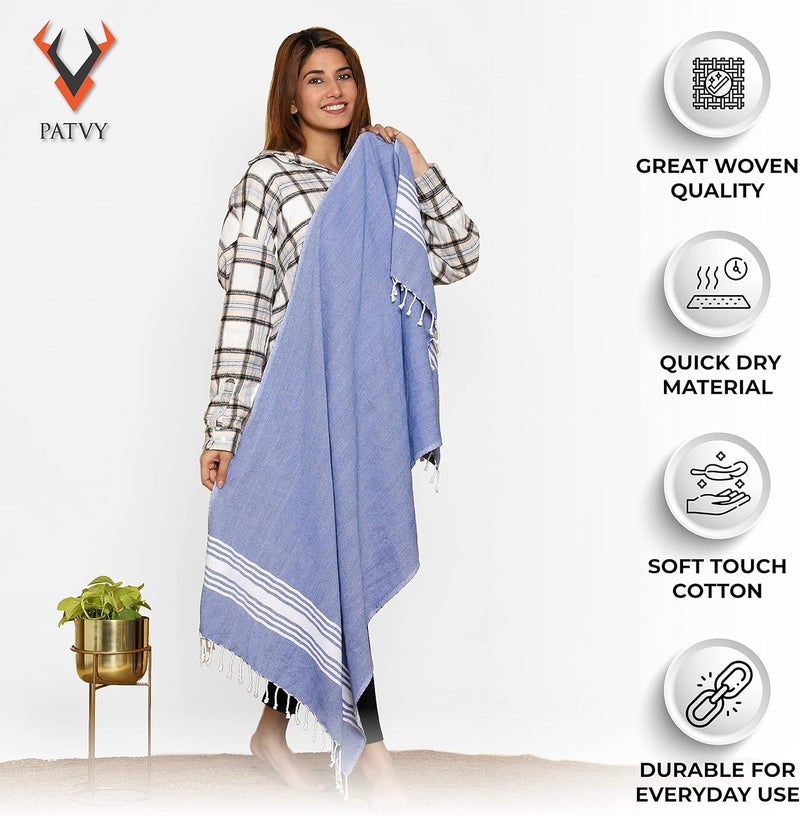PATVY Bath Towels| Light Weight Turkish Style Bath Towels For Men Large Size Cotton|75 X 150Cm Quick Absorption & Faster | 100% Cotton, Royal Blue, Pink & Water Green(Pack Of 3), 90 Gsm - Image 2
