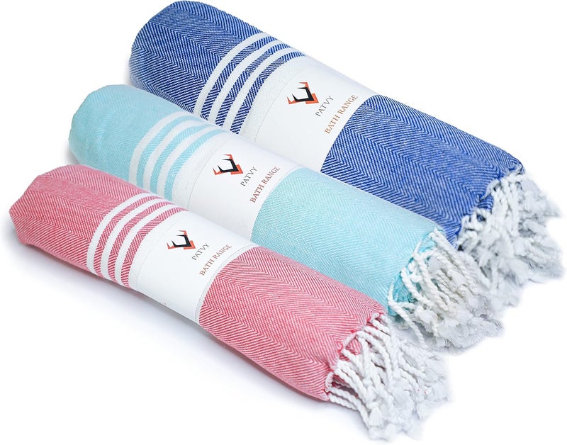 PATVY Bath Towels| Light Weight Turkish Style Bath Towels For Men Large Size Cotton|75 X 150Cm Quick Absorption & Faster | 100% Cotton, Royal Blue, Pink & Water Green(Pack Of 3), 90 Gsm - Image 1