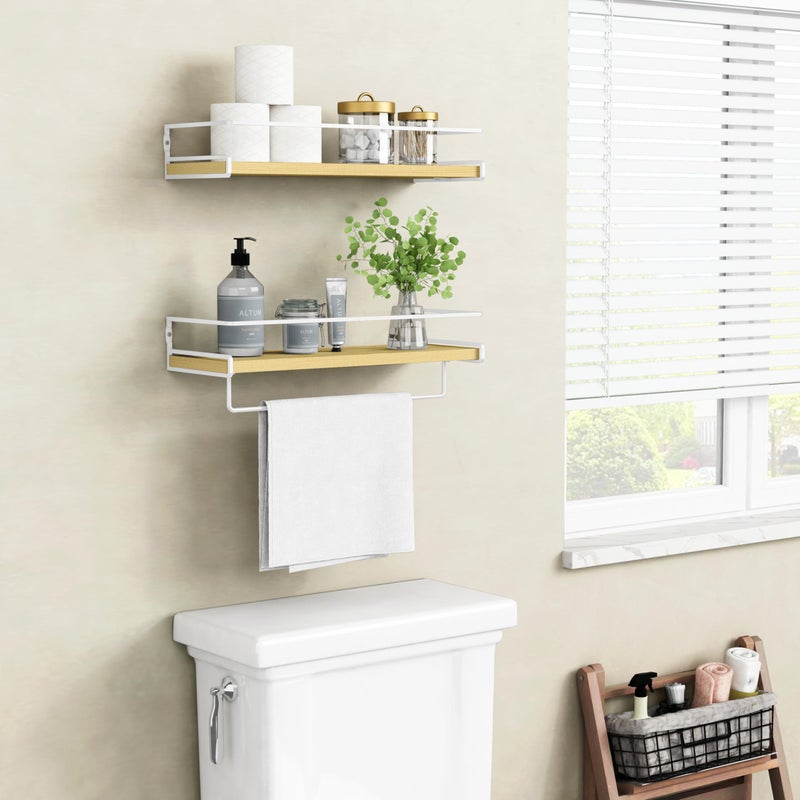 Forbena Floating Shelves for Wall with Rail, White and Natural Wood Nursery Book Shelves for Baby Girls Boys Kids Room Bedroom, Hanging Bookshelves Wall Mounted for Books, Toys, Bathroom (Set of 2) - Image 3