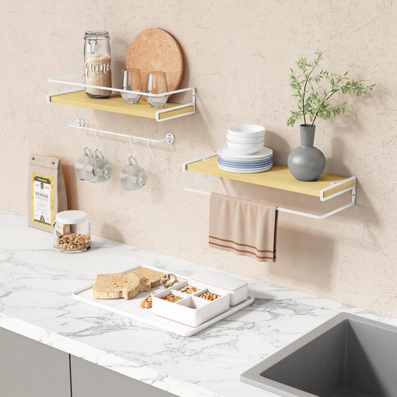 Forbena Floating Shelves for Wall with Rail, White and Natural Wood Nursery Book Shelves for Baby Girls Boys Kids Room Bedroom, Hanging Bookshelves Wall Mounted for Books, Toys, Bathroom (Set of 2) - Image 5