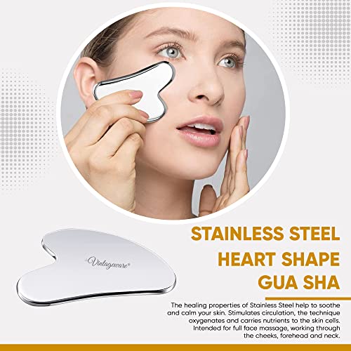 Vintageware® Gua Sha Tool For Face | Stainless Steel Guasha | Original Facial Tools Metal Gua Sha | Beauty Tool for Body Eyes Neck Massager (Heart Shape) - Image 2