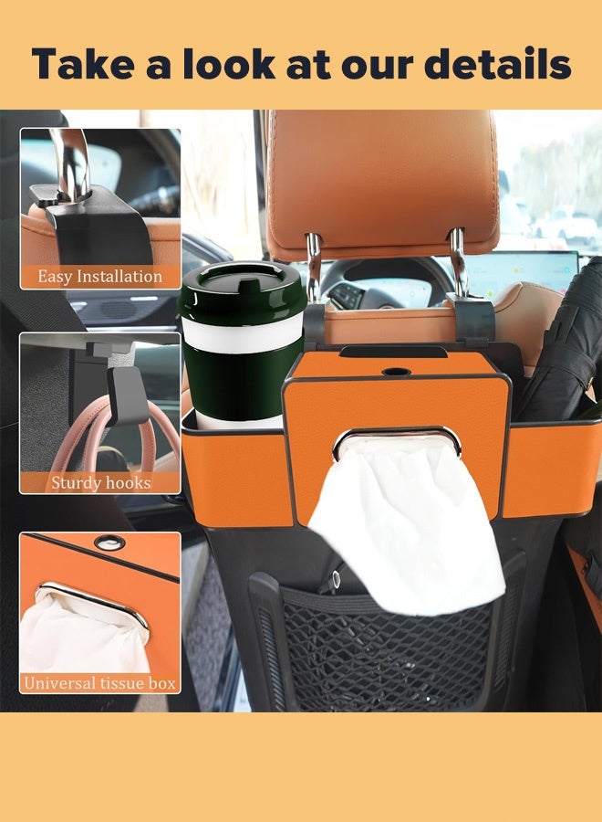 حقيبة تخزين متعددة الجيوب على ظهر المقعد، مع حامل طاولة قابل للطي من الجلدحاملة اكواب للسياره - Image 5