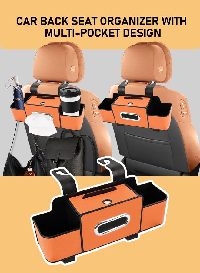حقيبة تخزين متعددة الجيوب على ظهر المقعد، مع حامل طاولة قابل للطي من الجلدحاملة اكواب للسياره - Image 1