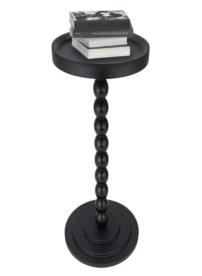 Simcat Solid Wood Small Round Side Table, Drink Table with Stable Legs, Coffee Martini Table with Pedestal for Small Spaces (Black) - Image 1