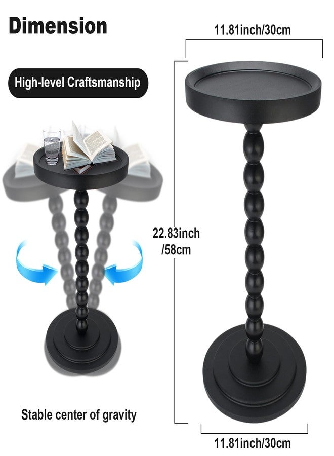 Simcat Solid Wood Small Round Side Table, Drink Table with Stable Legs, Coffee Martini Table with Pedestal for Small Spaces (Black) - Image 2