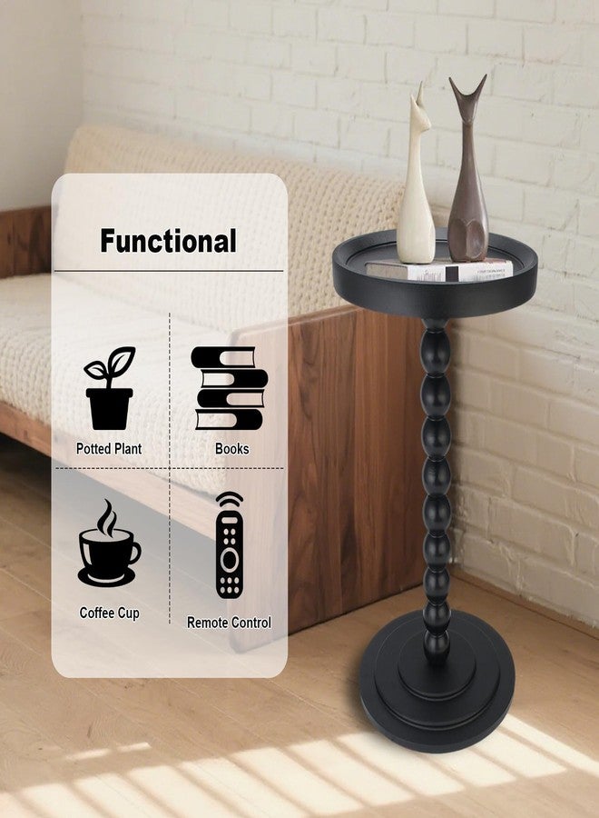 Simcat Solid Wood Small Round Side Table, Drink Table with Stable Legs, Coffee Martini Table with Pedestal for Small Spaces (Black) - Image 4
