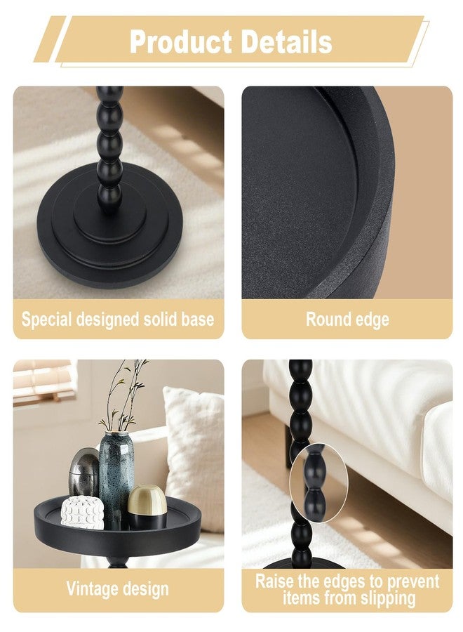 Simcat Solid Wood Small Round Side Table, Drink Table with Stable Legs, Coffee Martini Table with Pedestal for Small Spaces (Black) - Image 5