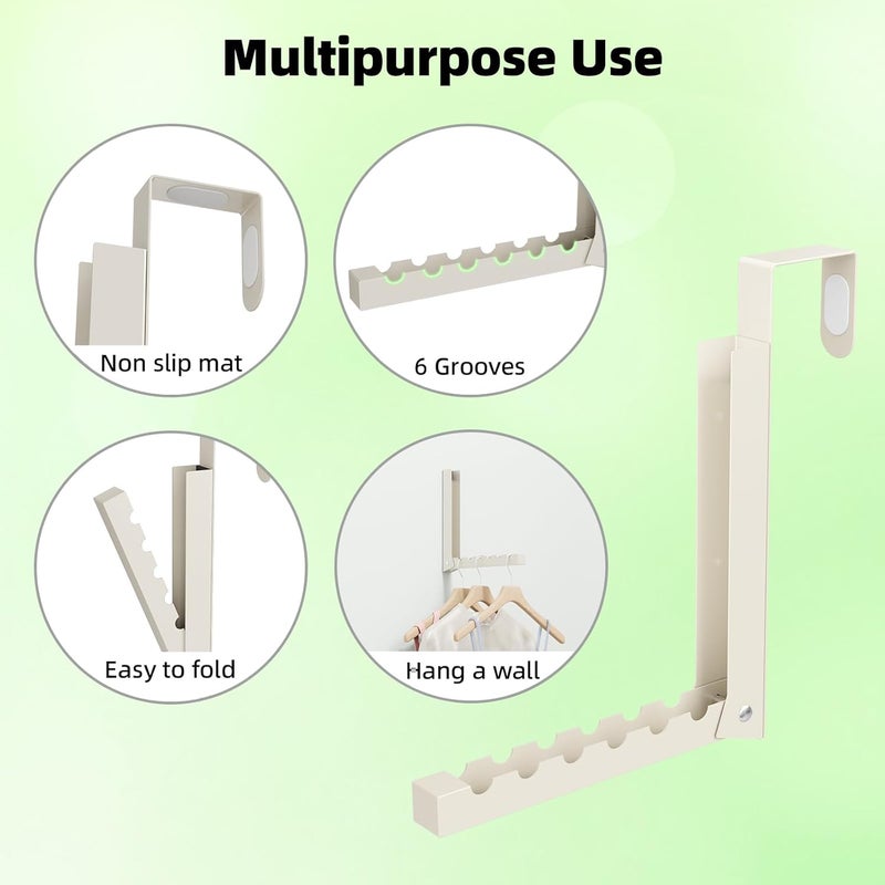 BAKON Over The Door Hanger Folding Clothes Drying Rack, Folding Hanging Coat Rack for Indoor Laundry Room Compact Small Space Foldable Portable Clothing Hanger Hook Collapsible-2 Pack (Beige) - Image 5