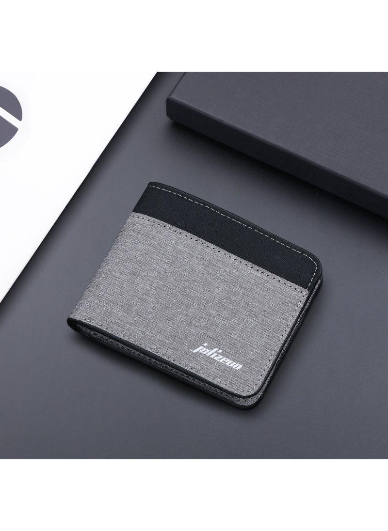 Generic - Canvas Wallet Short Bifold Mens Colorblock Leather 23 short canvas Gray - Image 1