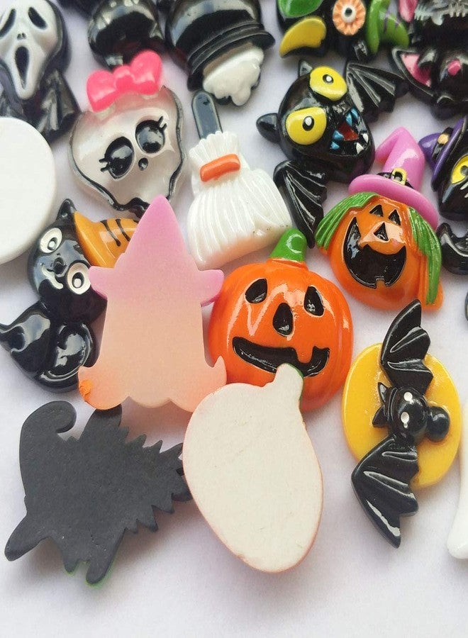 Chenkou Craft Random 50pcs Mix Lots Resin Flatback Flat Back Halloween Craft Embellishment Wizard Pumpkin Lantern Ghost Spider Skull Castle+Clear Box (50) - Image 3