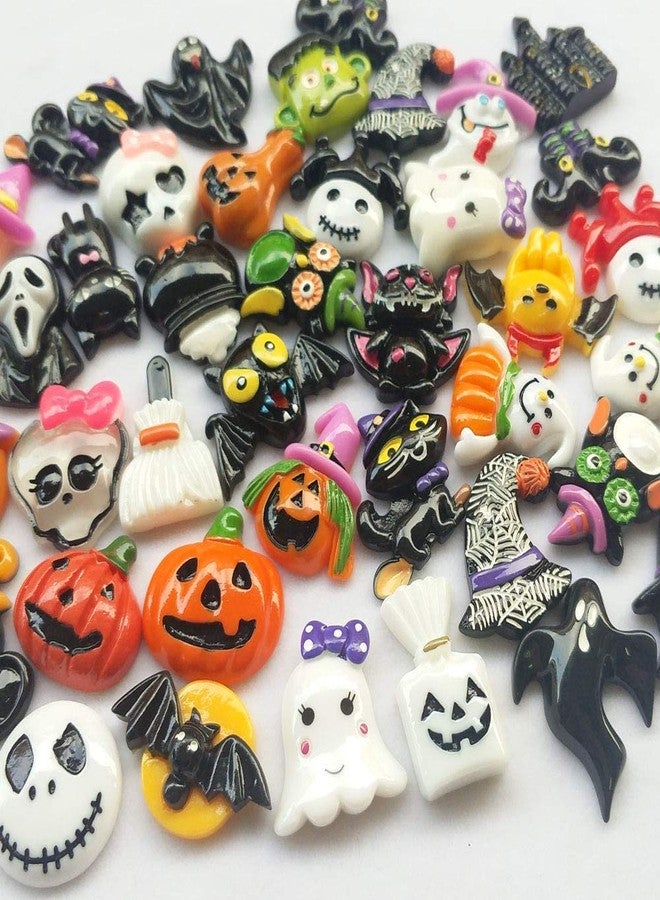 Chenkou Craft Random 50pcs Mix Lots Resin Flatback Flat Back Halloween Craft Embellishment Wizard Pumpkin Lantern Ghost Spider Skull Castle+Clear Box (50) - Image 5
