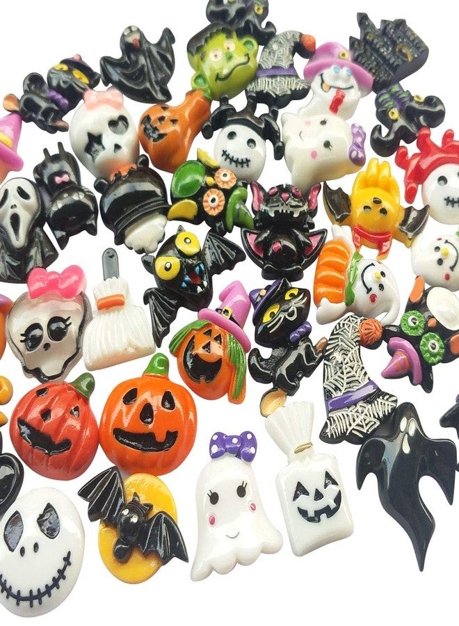 Chenkou Craft Random 50pcs Mix Lots Resin Flatback Flat Back Halloween Craft Embellishment Wizard Pumpkin Lantern Ghost Spider Skull Castle+Clear Box (50) - Image 1