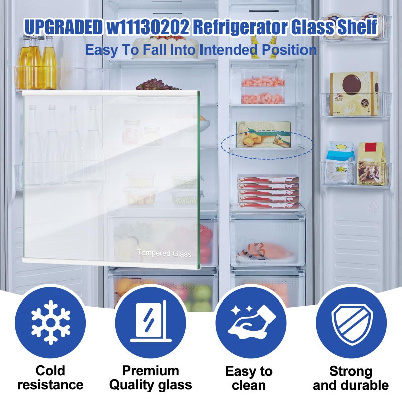 FBULWSEC UPGRADED W11130202 Freezer Glass Shelf, Fridge Tempered Glass Shelf for Whirlpool Freezer Shelf Replacement, Refrigerator Glass Door Shelf Parts Replaces W10527848, 4545865, EAP12347521, WRS571CIHZ04 - Image 5