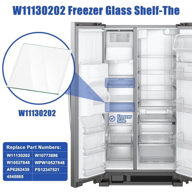 FBULWSEC UPGRADED W11130202 Freezer Glass Shelf, Fridge Tempered Glass Shelf for Whirlpool Freezer Shelf Replacement, Refrigerator Glass Door Shelf Parts Replaces W10527848, 4545865, EAP12347521, WRS571CIHZ04 - Image 2